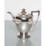 A LATE GEORGE III SILVER HOT WATER JUG, maker Emes & Barnard, London 1818, of ovoid form with