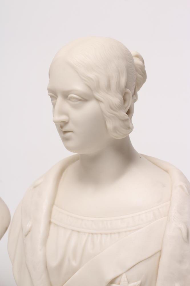 "QUEEN VICTORIA" AND "PRINCE ALBERT" - a pair of Copeland parian busts 1853, designed by J.S. - Image 2 of 5