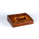 A REGENCY TUNBRIDGEWARE ROSEWOOD WRITING SLOPE, of wedge form centred by a vignette panel of "