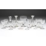 A COLLECTION OF GEORGIAN AND LATER WINE, CORDIAL AND OTHER GLASSES, mainly with etched or cut