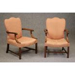 A PAIR OF GAINSBOROUGH STYLE MAHOGANY LIBRARY CHAIRS, 20th century, upholstered in pink and cream