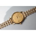 AN 18CT GOLD MID-SIZE OMEGA DE VILLE WRISTWATCH, the gilt dial with applied batons and date