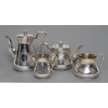 A COMPOSITE VICTORIAN THREE PIECE TEA AND COFFEE SERVICE, maker Hands & Son, London 1868 (coffee),