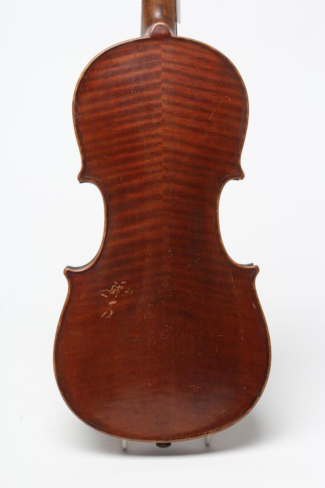 A CHILD'S VIOLIN, probably late 19th century, with two piece back, notched sound holes, ebony - Image 6 of 8