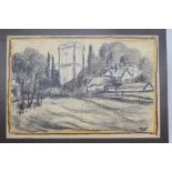 DOMINIC FELS (1920-1984), Church in Landscape, wax, crayon, wash and pencil, signed with initials,