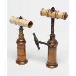 TWO CORKSCREWS, early 19th century, one London type rack and pinion with Thomason type copper