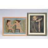 DOMINIC FELS (1920-1984), Two Ancient Egyptian Female Nudes, Seated, watercolour and pencil,