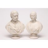 "QUEEN VICTORIA" AND "PRINCE ALBERT" - a pair of Copeland parian busts 1853, designed by J.S.