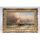 DUTCH SCHOOL (19th Century), Fishing Boat off Shore in a Squall, oil on board, indistinctly