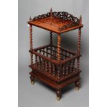 A VICTORIAN ROSEWOOD CANTERBURY WHATNOT, of two tier oblong form, the moulded edged upper shelf on