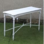 A GEORGIAN "GOTHICK" STYLE METAL CONSERVATORY TABLE, modern, of earred oblong form, the moulded