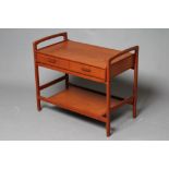A DANISH DESIGN TEAK TEA TROLLEY, 1960's, of two tier oblong form with two frieze drawers with