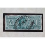 EDWARD VII 1 GREEN, used, in Westminster folder (Est. plus 21% premium inc. VAT)