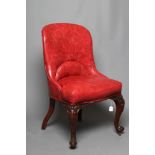 A MAHOGANY FRAMED SIDE CHAIR, 19th century, of hoop back form upholstered in red leather,