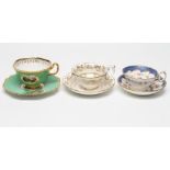 A FLIGHT, BARR & BARR PORCELAIN TEA CUP AND SAUCER painted with named vignette panels comprising "