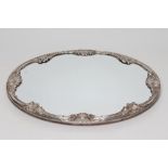 A MIRRORED PLATEAU, maker Camusso, STERLING 925 Peru, of plain oval form, the scroll bevelled mirror