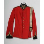 A DUKE OF LANCASTER'S OWN YEOMANRY UNIFORM, comprising scarlet tunic with belt, black coat with