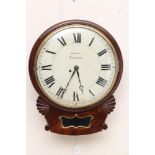 A MAHOGANY DROP DIAL WALL TIME PIECE signed Gadsby, Leicester, mid 19th century, the single fusee