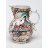 A FIRST PERIOD WORCESTER PORCELAIN CABBAGE LEAF MOULDED MASK JUG, c.1760, painted in polychrome