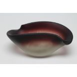 A LALIQUE BOWL, modern, of shaped oval form with acid frosted shaded manganese rim, moulded R.