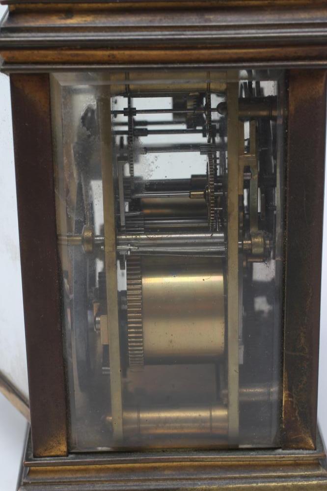 A BRASS CASED CARRIAGE CLOCK, the twin barrel movement with platform escapement and repeat mechanism - Image 5 of 5