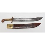 AN IMPERIAL RUSSIAN PIONEER SWORD, with 19 1/2" saw-back, wide fullered and curved blade, brass