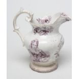 OF ROYAL INTEREST - a pottery jug of lobed baluster form printed in underglaze lilac with a half