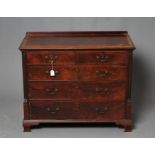 A GEORGIAN MAHOGANY CHEST, late 18th century and later, the moulded edged ledge back with oak