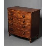 A LATE GEORGIAN MAHOGANY CHEST, early 19th century, of bowed form, the moulded edged and banded