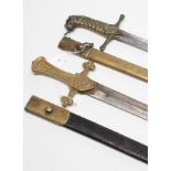 AN 1856 PATTERN DRUMMER'S HANGER, with 20 3/4" double edged blade, brass hilt with VR in relief