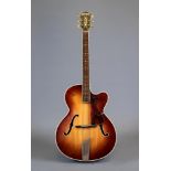 A HOFNER "PRESIDENT" ARCHTOP SIX STRING ACOUSTIC GUITAR, 1960's, with mother of pearl dot inlaid