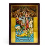 A VICTORIAN AUTOMATON with clockwork movement, depicting an Indian Maharaja in a boat with crowds