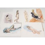 MARY PIERCY (1938-2012), Female Studies, watercolour and pencil, signed, six various, largest 16"