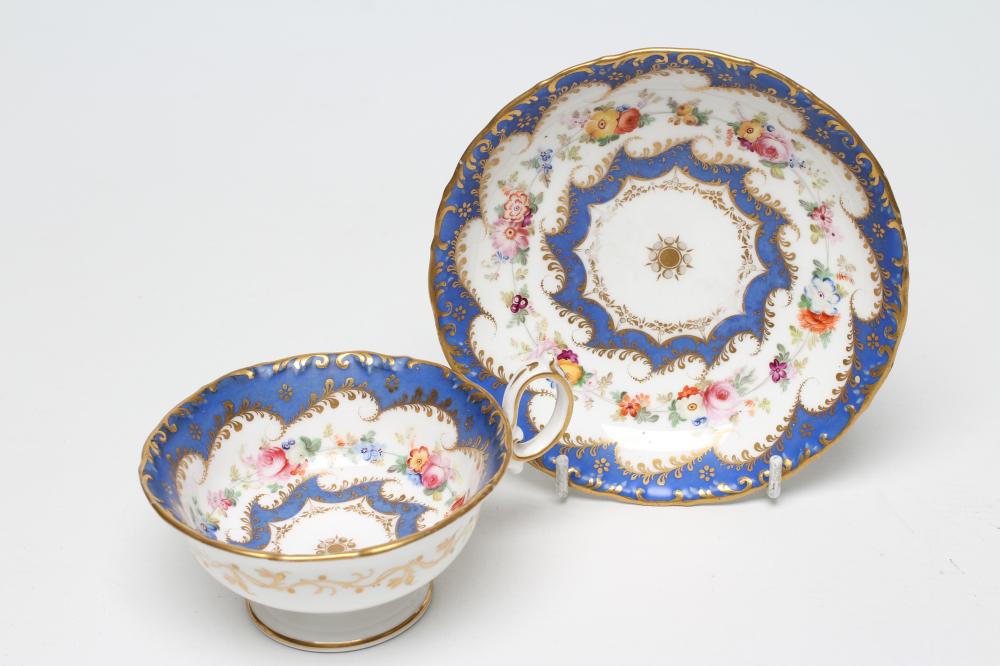 A FLIGHT, BARR & BARR PORCELAIN TEA CUP AND SAUCER painted with named vignette panels comprising " - Image 4 of 4