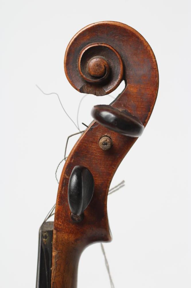 A CHILD'S VIOLIN, probably late 19th century, with two piece back, notched sound holes, ebony - Image 3 of 8