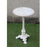 A VICTORIAN CAST IRON CONSERVATORY PLANT STAND/TABLE, the moulded edged circular veined white marble