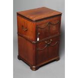 A GEORGIAN MAHOGANY BEDSIDE CABINET, late 18th century, of canted oblong form, the hinged banded top