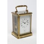 A BRASS CASED CARRIAGE CLOCK, early 20th century, the twin barrel movement with platform