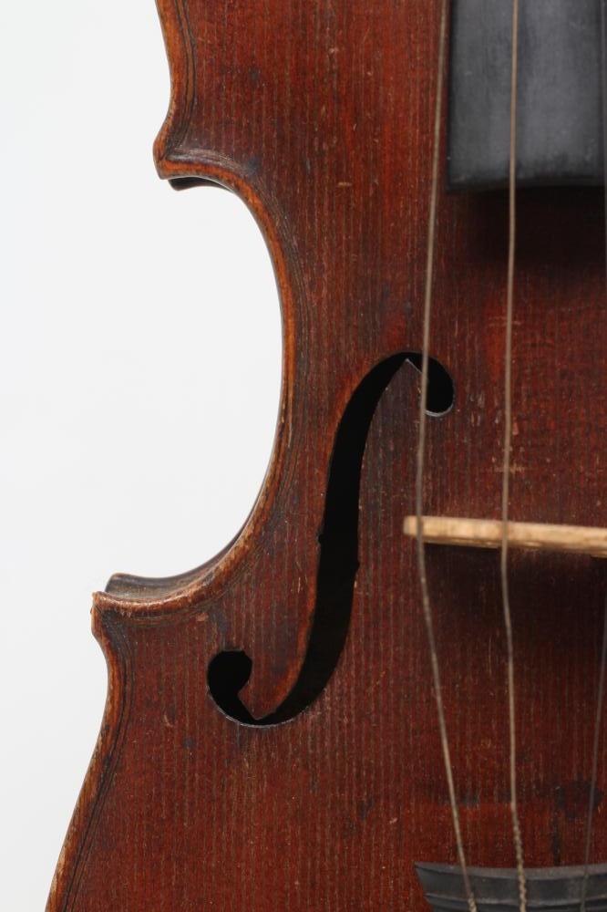 A CHILD'S VIOLIN, probably late 19th century, with two piece back, notched sound holes, ebony - Image 2 of 8