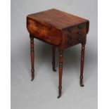 A REGENCY MAHOGANY WORK TABLE, early 19th century, of oblong form with ebony stringing, rounded