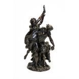 CLODION CLAUDE MICHEL (French 1738-1814), "Bacchanali", bronze group with bacchante and faun, signed