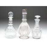 A FRENCH FOUR SECTION LIQUEUR DECANTER, late 19th century, of baluster form with two pulled and