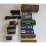 Hornby Acho S.N.C.F. 1600 Electric Locomotive, Hornby Dublo Cardiff Castle, five goods wagons, level