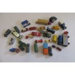 Thirty playworn mainly Matchbox vehicles including Bedford Tractor, Commer Pickup, Morris Minor