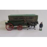 Britains Home Farm No5F Wagon with two horses and drover, boxed, wagon and figure repainted (Est.