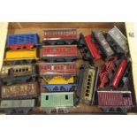 Playworn Hornby passenger and goods rolling stock, most items missing wheels, some rusting, P (