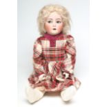 A Kammer & Reinhardt bisque socket head flirty doll, with blue glass flirty eyes, open mouth with