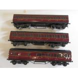 Three Exley L.M.S. Suburban Coaches comprising K5 Type 1st Class, 3rd Class and 1/3rd Brake, some