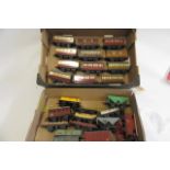 Hornby Trains rolling stock including passenger coaches and goods truck, minor damage and rusting, F