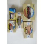 Five Corgi bus and tram models including Leeds tram, all items boxed E (Est. plus 21% premium inc.